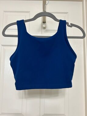 Jessica Simpson Cropped Sports Bra in Cobalt Blue with Feather Logo Small Med